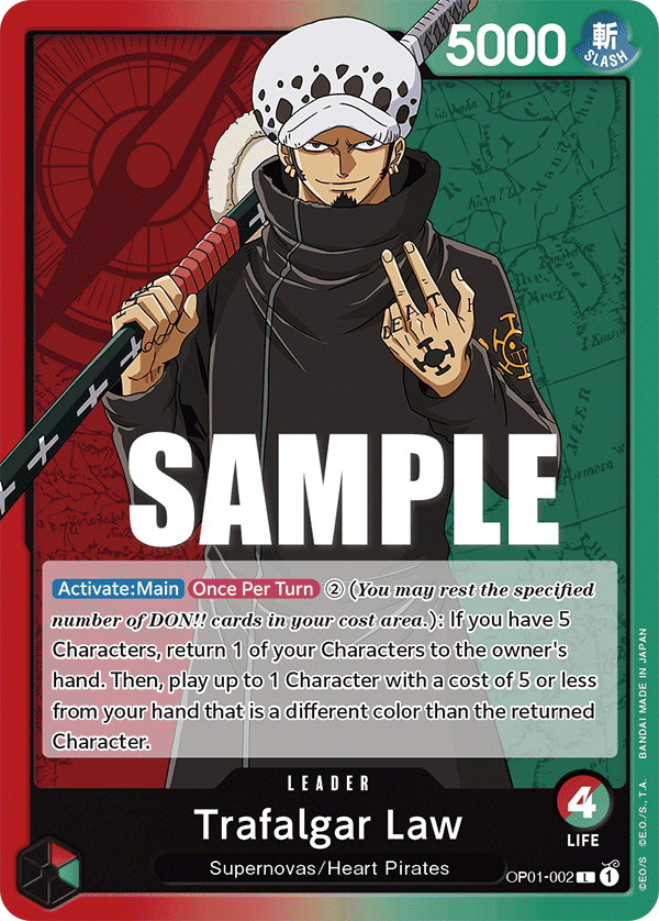 Trafalgar Law OP01-002 Leader card from Romance Dawn